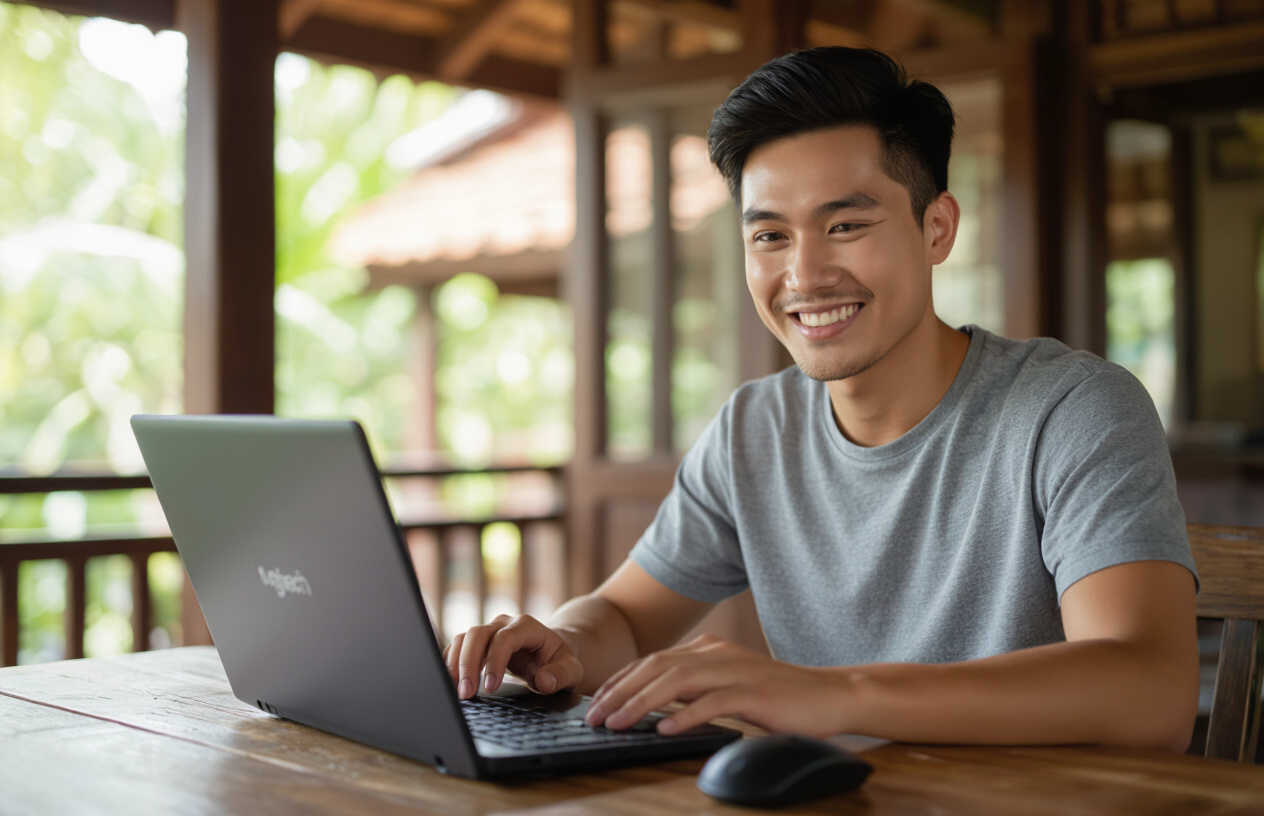 Người Dân Bến Tre Vui Vẻ Sử Dụng Combo Phím Chuột Logitech Mk270