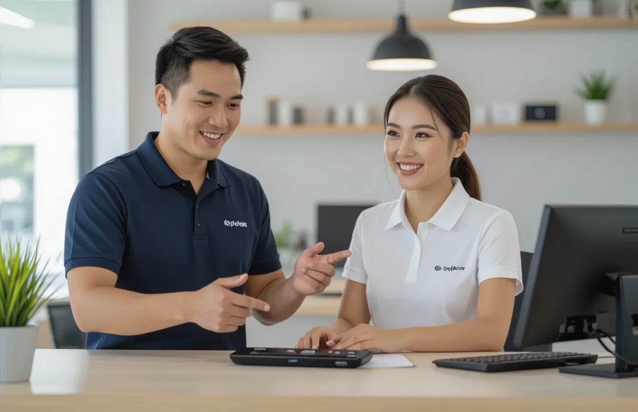 Nhân Viên Máy Tính Bến Tre Tư Vấn Khách Hàng Mua Combo Phím Chuột Logitech Mk270