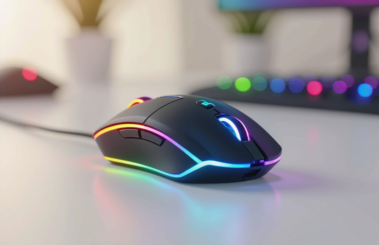 Chuột Gaming Logitech G203 Lightsync Với Đèn Rgb Rực Rỡ Trên Bàn Làm Việc Hiện Đại.