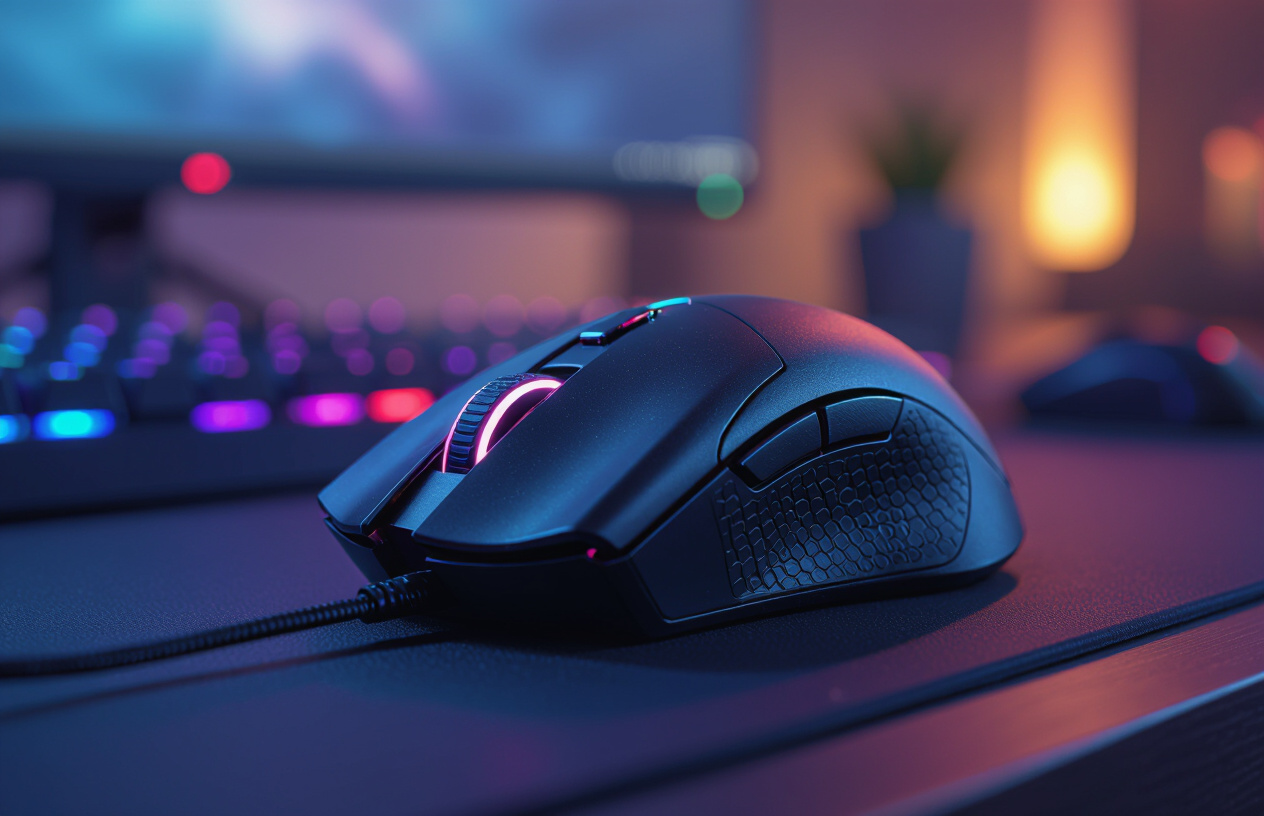 Chuột Gaming Razer Basilisk V3 Với Đèn Rgb Rực Rỡ Trên Bàn Chơi Game.