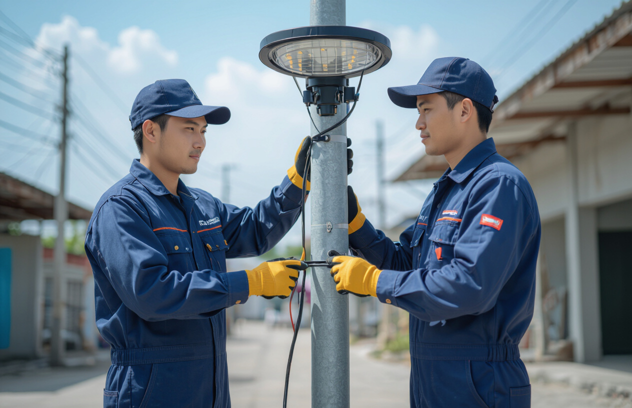 Đội Ngũ Kỹ Thuật Viên Maytinhbentre.Com Lắp Đặt Đèn Pha Năng Lượng Mặt Trời Chuyên Nghiệp