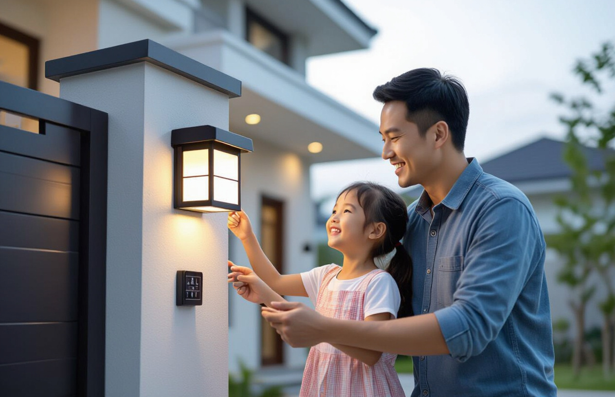 Gia Đình Việt Vui Vẻ Lắp Đặt Đèn Trụ Cổng Năng Lượng Mặt Trời Tại Bến Tre.