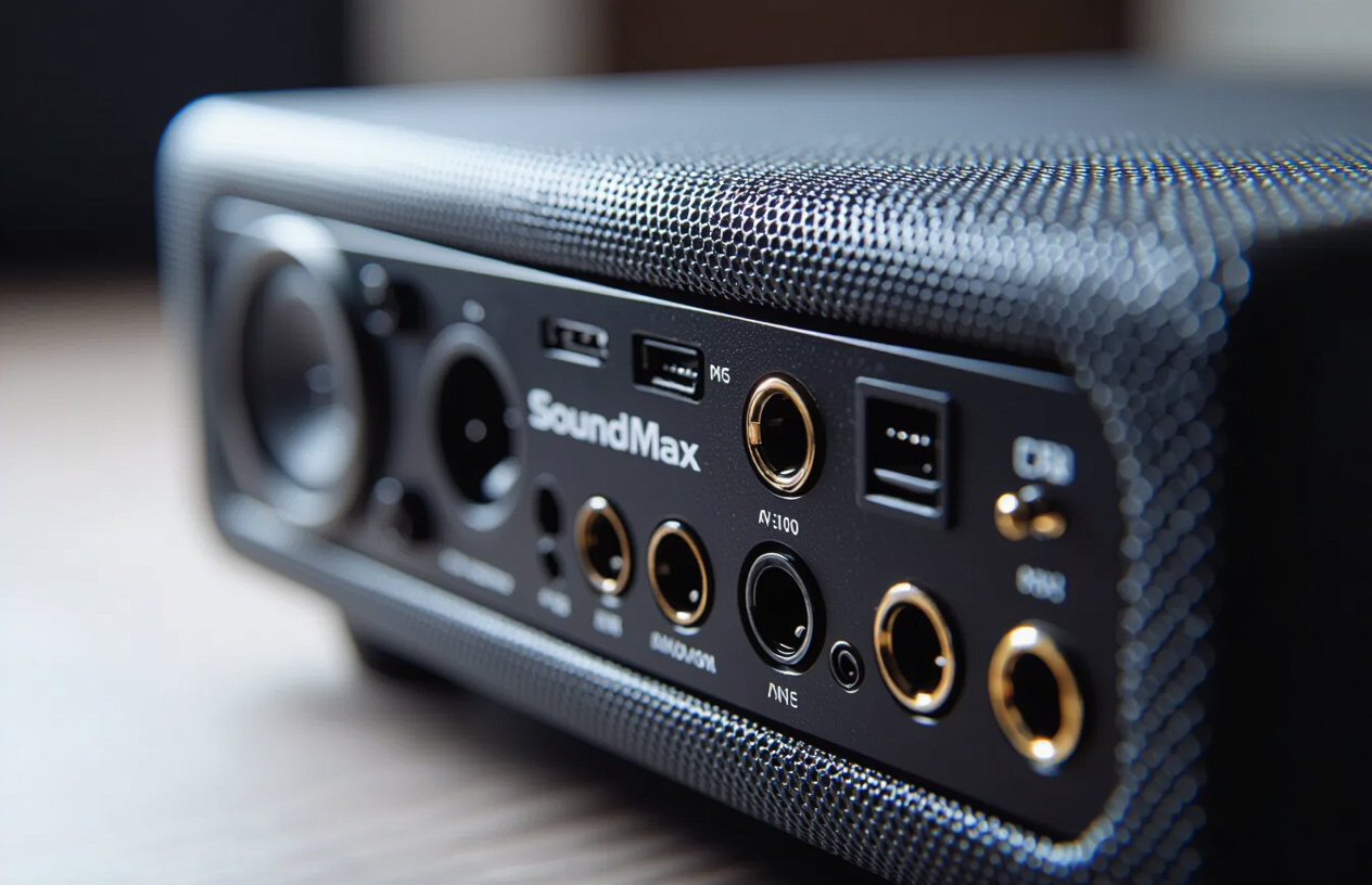 Cận Cảnh Loa Siêu Trầm Và Các Cổng Kết Nối Của Soundmax A-210