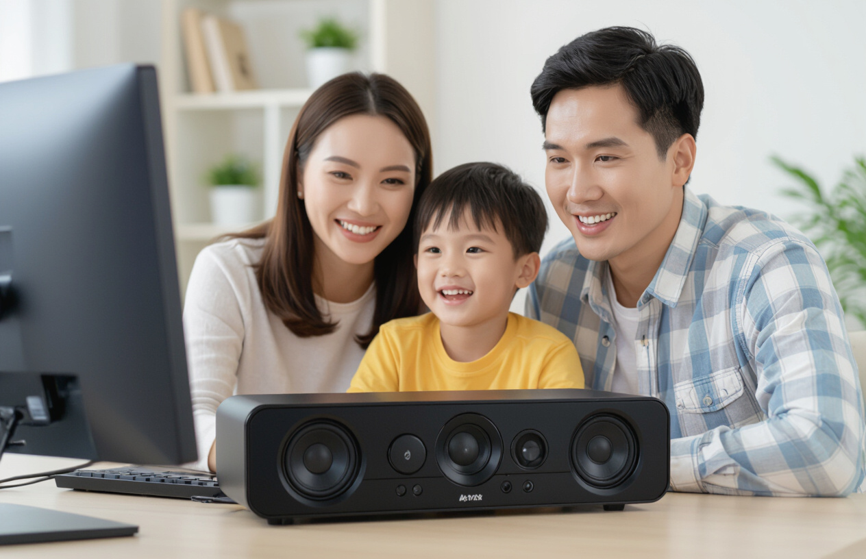 Gia Đình Việt Quây Quần Bên Máy Tính Với Âm Thanh Sống Động Từ Loa