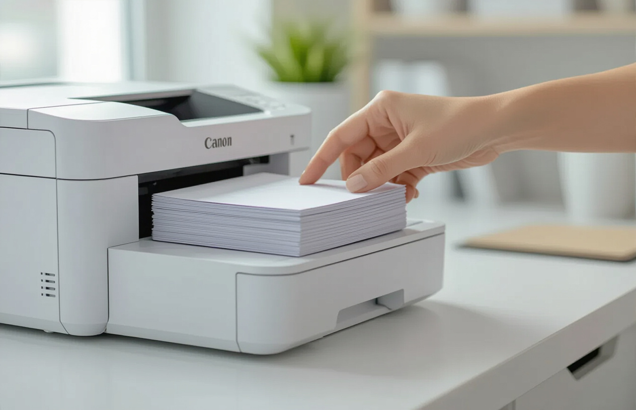 Tay Đang Đặt Giấy Vào Khay Máy In Canon Mf264Dw
