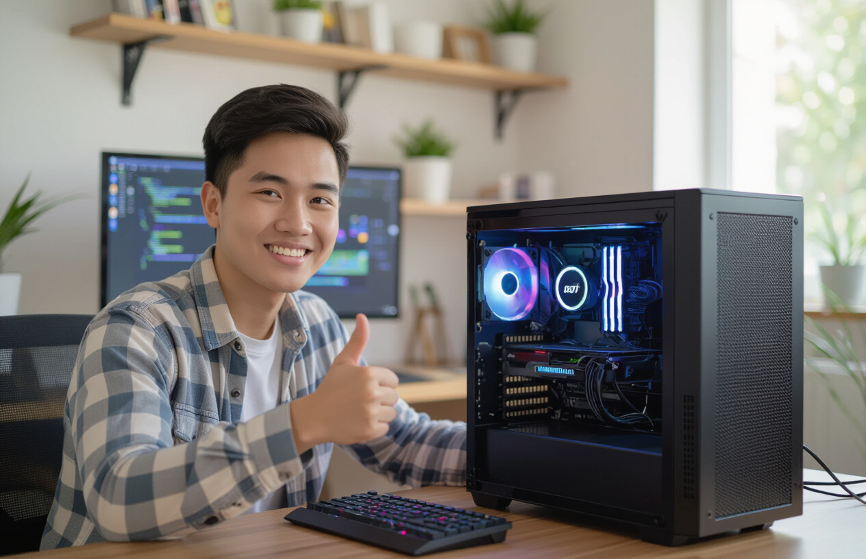 Người Dùng Máy Tính Trẻ Tuổi Tại Bến Tre Vui Vẻ Khi Máy Tính Chạy Mượt Mà Nhờ Nguồn Chất Lượng Cao.