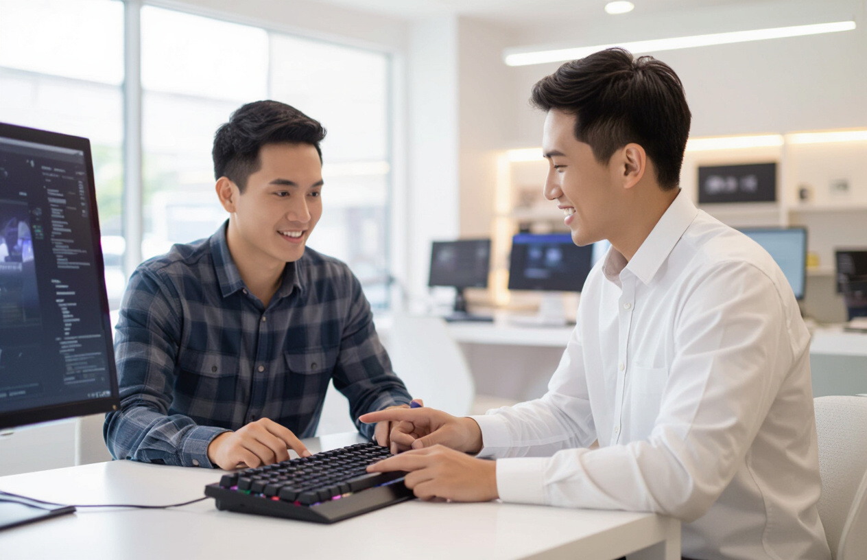 Nhân Viên Máy Tính Bến Tre Tư Vấn Bàn Phím Cơ Dareu Ek87 Cho Khách Hàng.