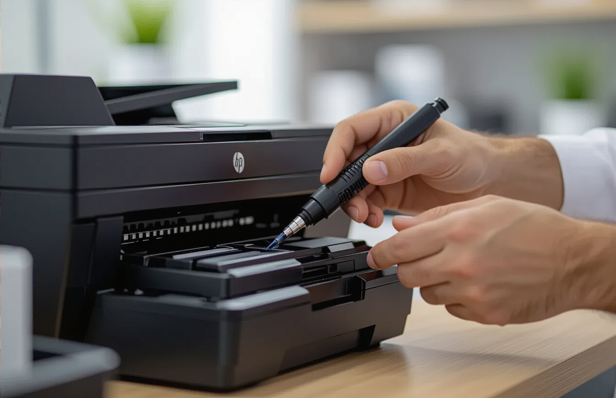 Kỹ Thuật Viên Máy Tính Bến Tre Đang Bơm Mực Cho Máy In Hp 2035N Tại Văn Phòng Khách Hàng.