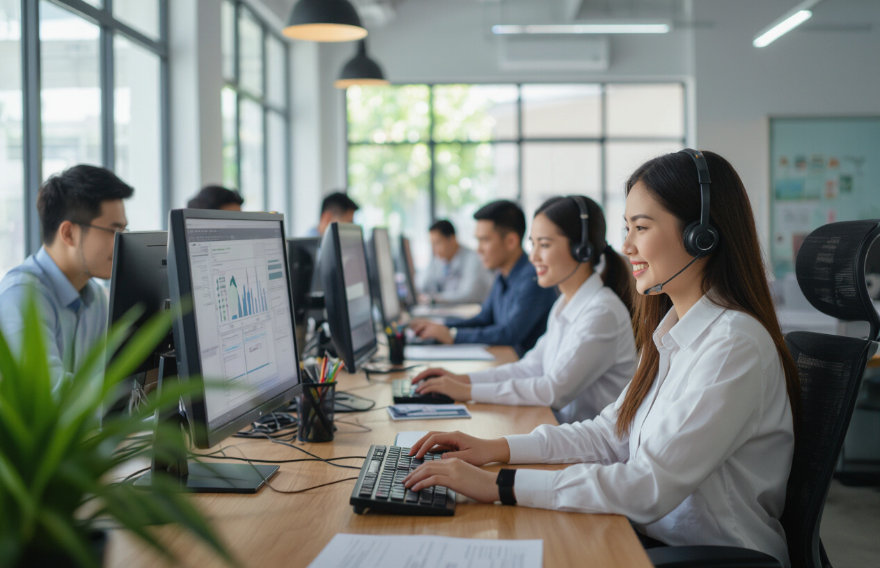 Nhóm Hỗ Trợ Kỹ Thuật Người Việt Đang Làm Việc Trong Một Văn Phòng Hiện Đại, Minh Họa Sự Sẵn Sàng Và Chuyên Nghiệp Củ