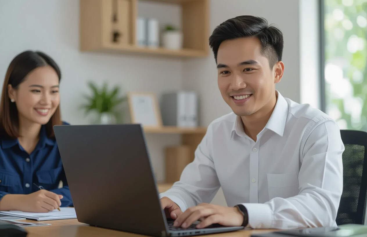 Kỹ Thuật Viên Máy Tính Bến Tre Chuyên Nghiệp Đang Cài Đặt Phần Mềm Bảo Mật Cho Khách Hàng.