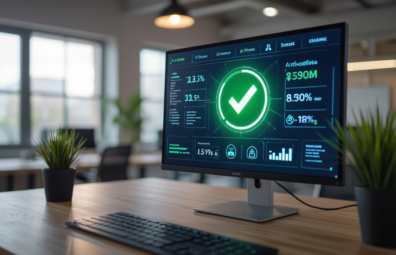 Giao Diện Phần Mềm Bitdefender Hiển Thị Trạng Thái An Toàn Tuyệt Đối Trên Màn Hình Máy Tính, Với Các Biểu Tượng Và Đồ