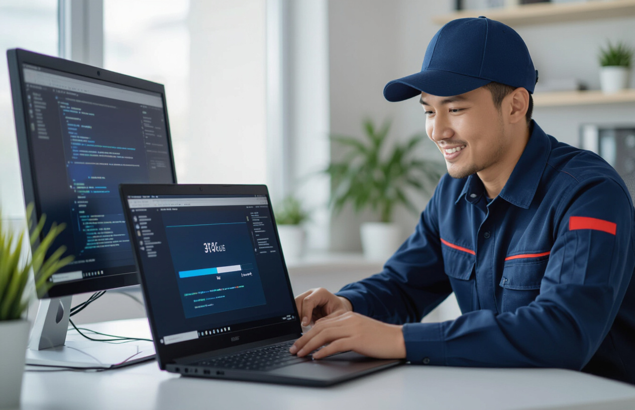 Kỹ Thuật Viên Máy Tính Bến Tre Đang Cài Đặt Phần Mềm Diệt Virus Kaspersky Cho Khách Hàng.