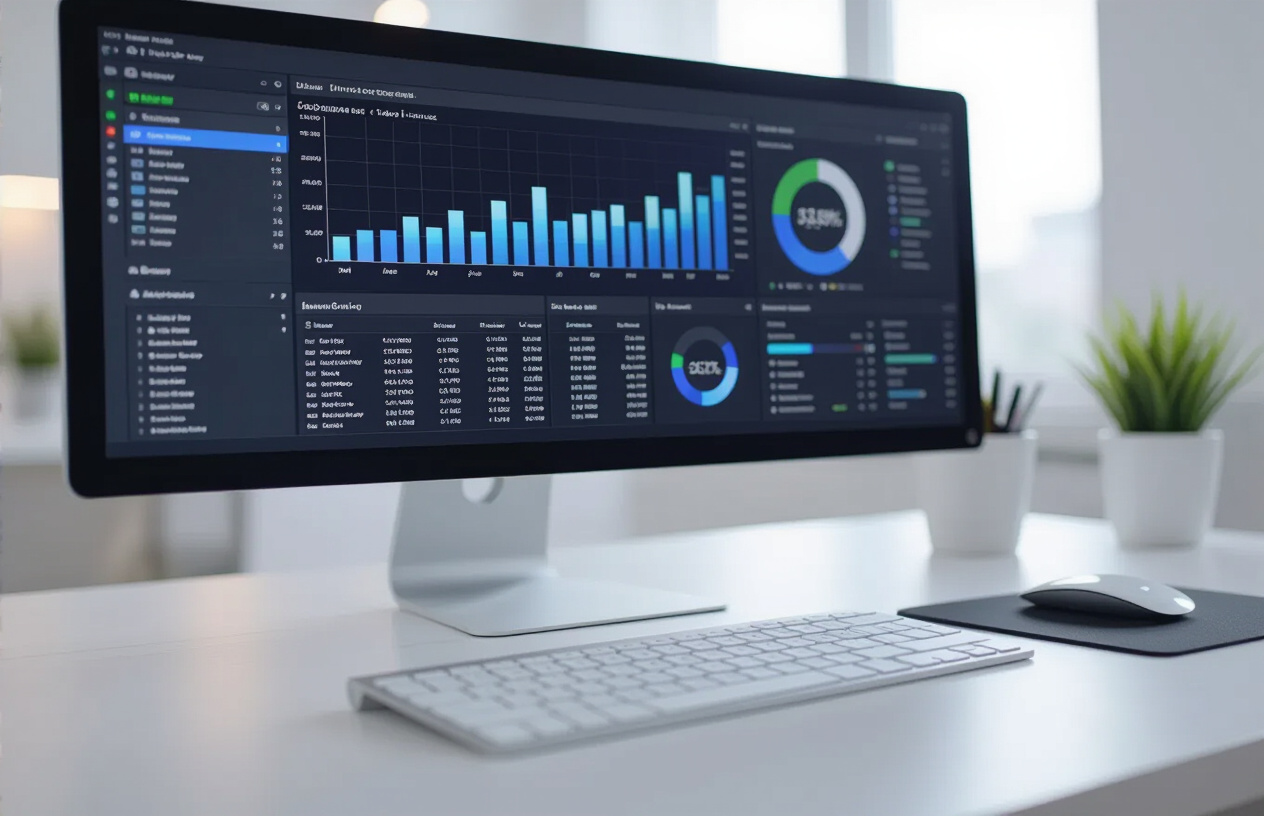 Bộ Máy Tính Hiện Đại Với Màn Hình Hiển Thị Bảng Tính Excel Chuyên Nghiệp Tại Bến Tre.