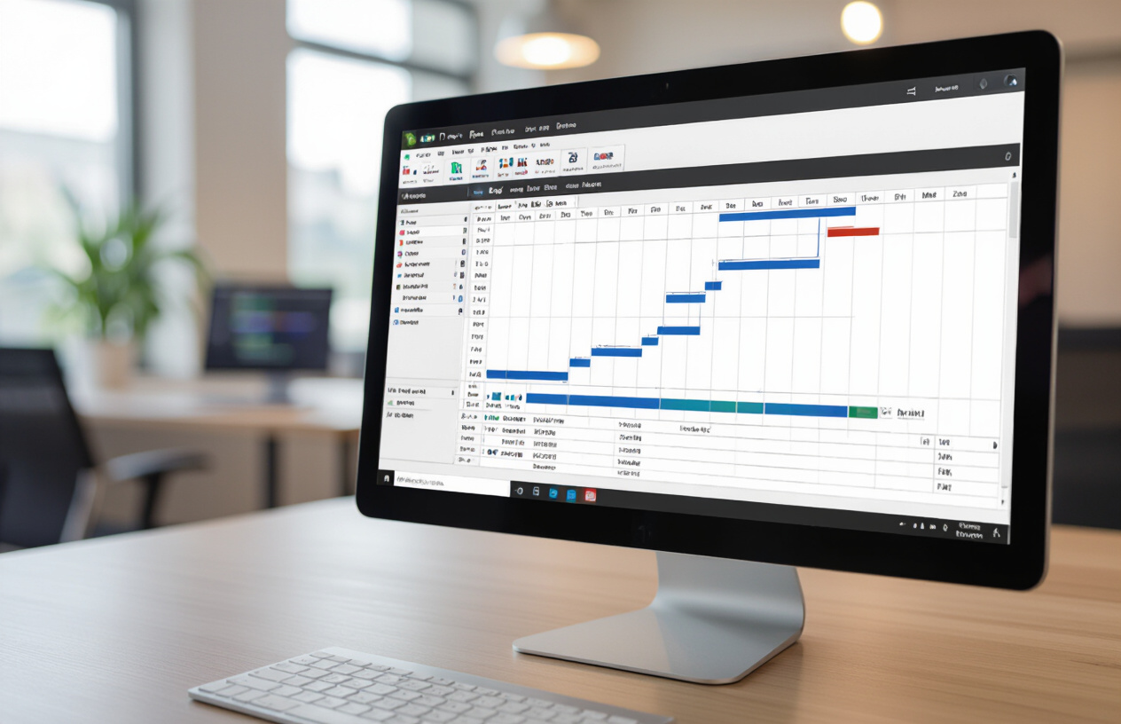 Giao Diện Microsoft Project Hiển Thị Biểu Đồ Gantt Chi Tiết Cho Việc Quản Lý Dự Án.