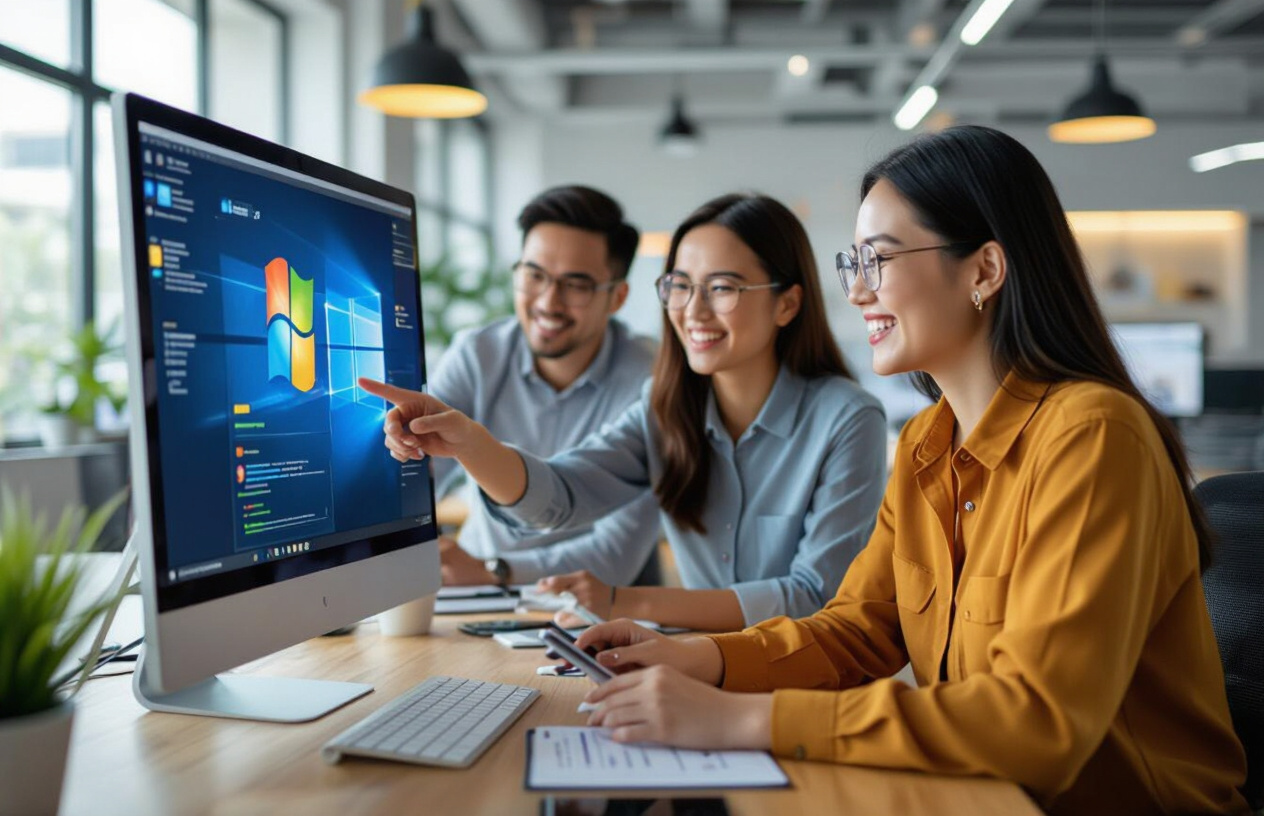 Đội Ngũ Nhân Viên Văn Phòng Việt Nam Đang Hợp Tác Hiệu Quả Nhờ Các Tính Năng Mới Của Windows 11 Enterprise.