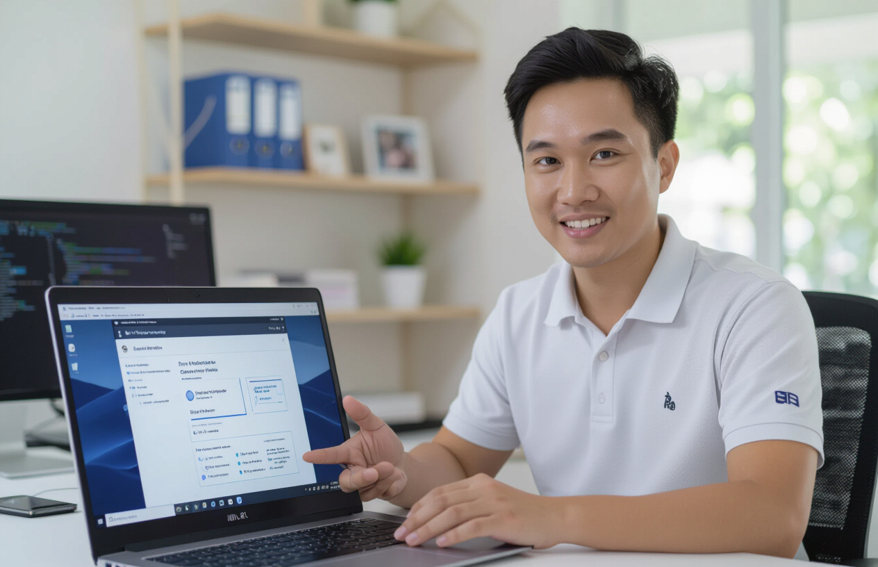 Chuyên Gia Kỹ Thuật Máy Tính Bến Tre Đang Tư Vấn Hoặc Hỗ Trợ Cài Đặt Windows 11 Enterprise Cho Một Doanh Nghiệp Tại Bế