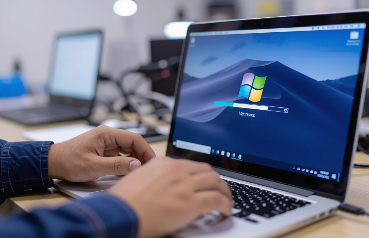 Kỹ Thuật Viên Máy Tính Bến Tre Đang Cài Đặt Windows 7 Cho Laptop Cũ.