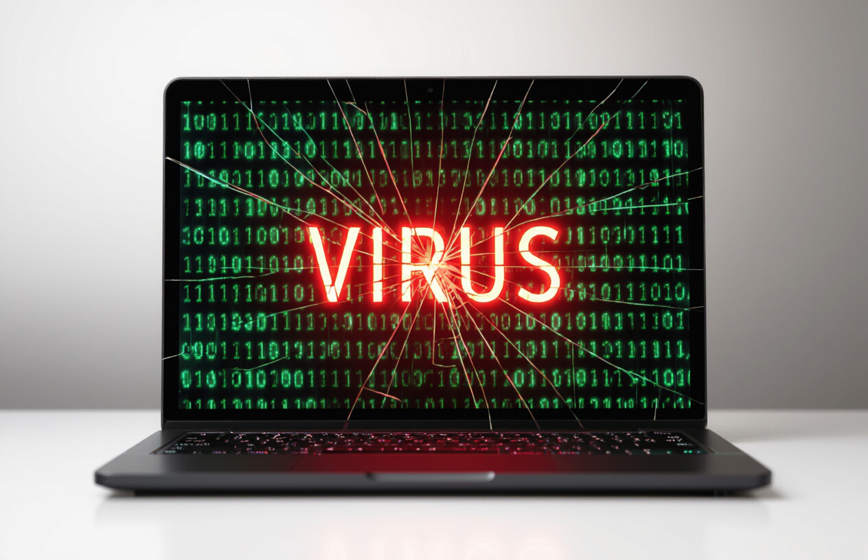 Màn Hình Laptop Hiển Thị Các Biểu Tượng Virus Máy Tính Và Cảnh Báo Lỗi.