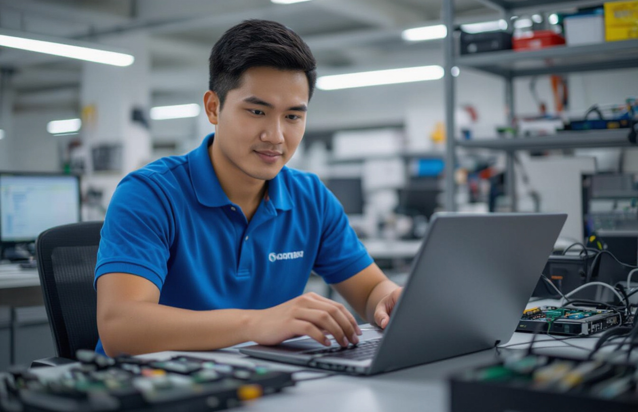 Kỹ Thuật Viên Người Việt Nam Đang Tỉ Mỉ Kiểm Tra Và Sửa Chữa Laptop.