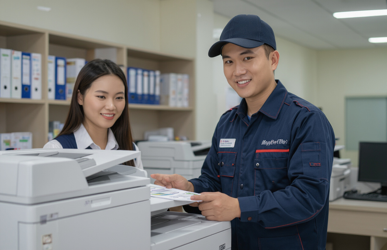 Kỹ Thuật Viên Maytinhbentre.Com Tận Tình Hỗ Trợ Khách Hàng Sử Dụng Máy Photocopy.