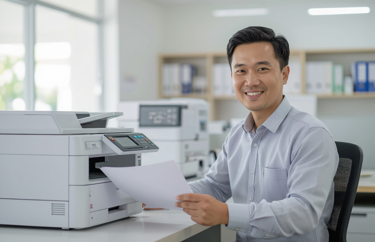 Một Doanh Nghiệp Tại Bến Tre Đang Sử Dụng Máy Photocopy Ricoh Thuê Để In Ấn Tài Liệu.