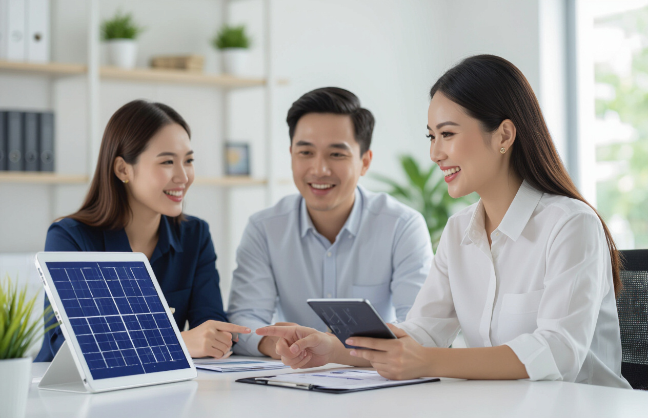 Chuyên Viên Máy Tính Bến Tre Tư Vấn Giải Pháp Đèn Năng Lượng Mặt Trời Cho Khách Hàng Tại Văn Phòng