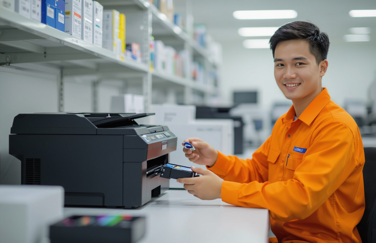 Kỹ Thuật Viên Kiểm Tra Và Thay Mực Cho Máy In