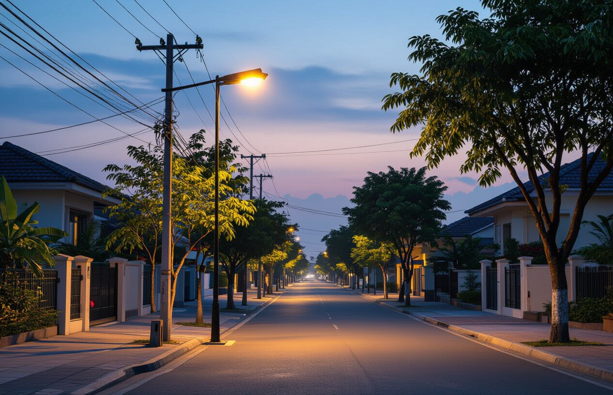 Đèn Năng Lượng Mặt Trời Chiếu Sáng Hiệu Quả Tại Một Con Đường Ở Bến Tre.