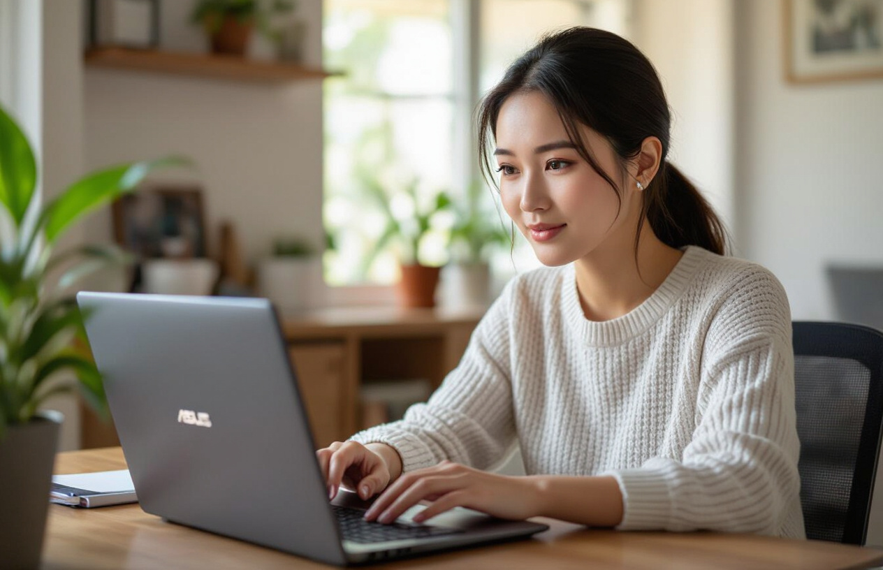 Người Dùng Laptop Asus Zenbook Đang Thử Khởi Động Lại Máy Để Khắc Phục Lỗi Cảm Ứng