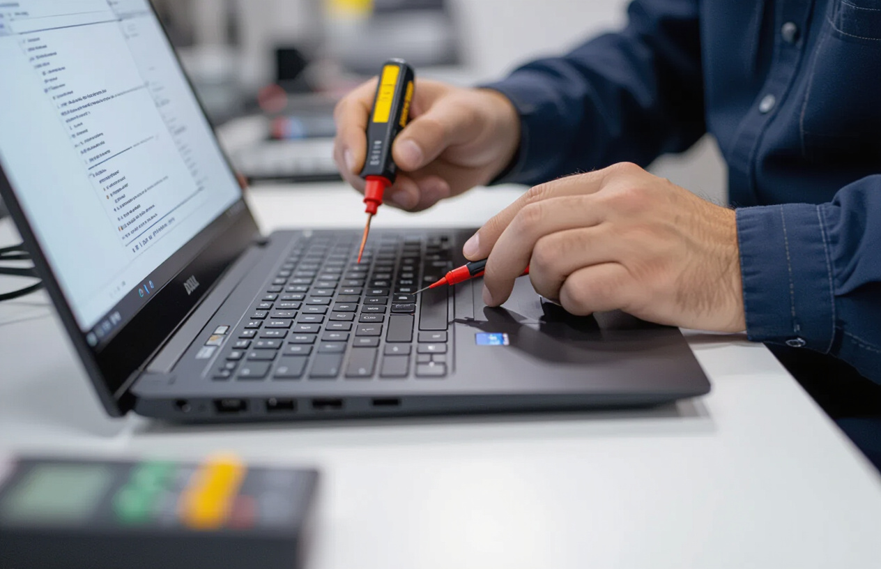 Kỹ Thuật Viên Máy Tính Bến Tre Đang Kiểm Tra Pin Laptop Dell Latitude 5400.