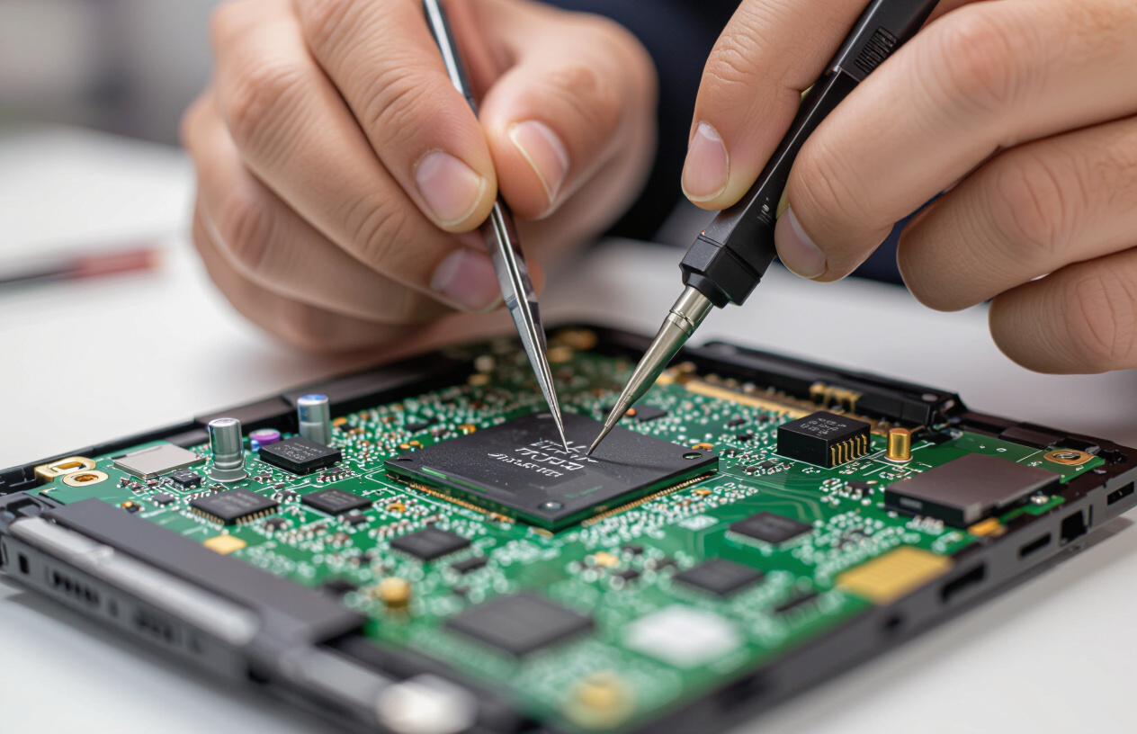 Kỹ Thuật Viên Đang Thay Thế Linh Kiện Trên Mainboard Laptop Dell