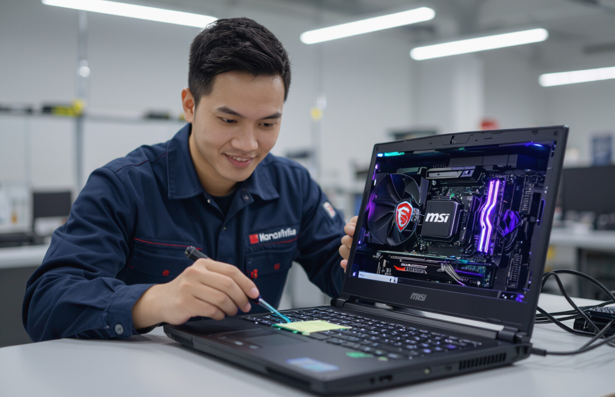 Kỹ Thuật Viên Của Máy Tính Bến Tre Đang Thay Keo Tản Nhiệt Cho Laptop Gaming.