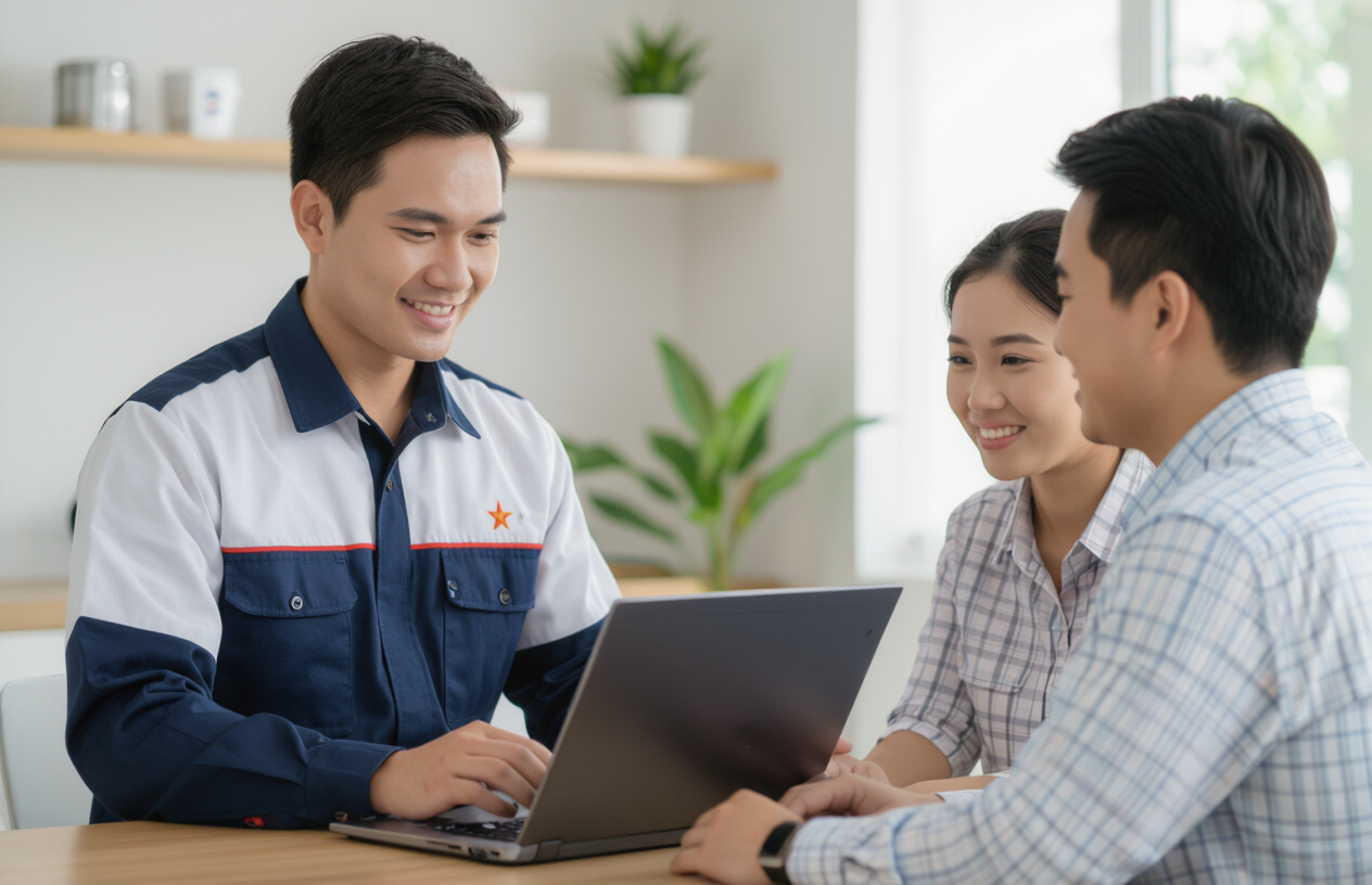 Một Kỹ Thuật Viên Máy Tính Bến Tre Đang Kiểm Tra Máy Tính Khách Hàng