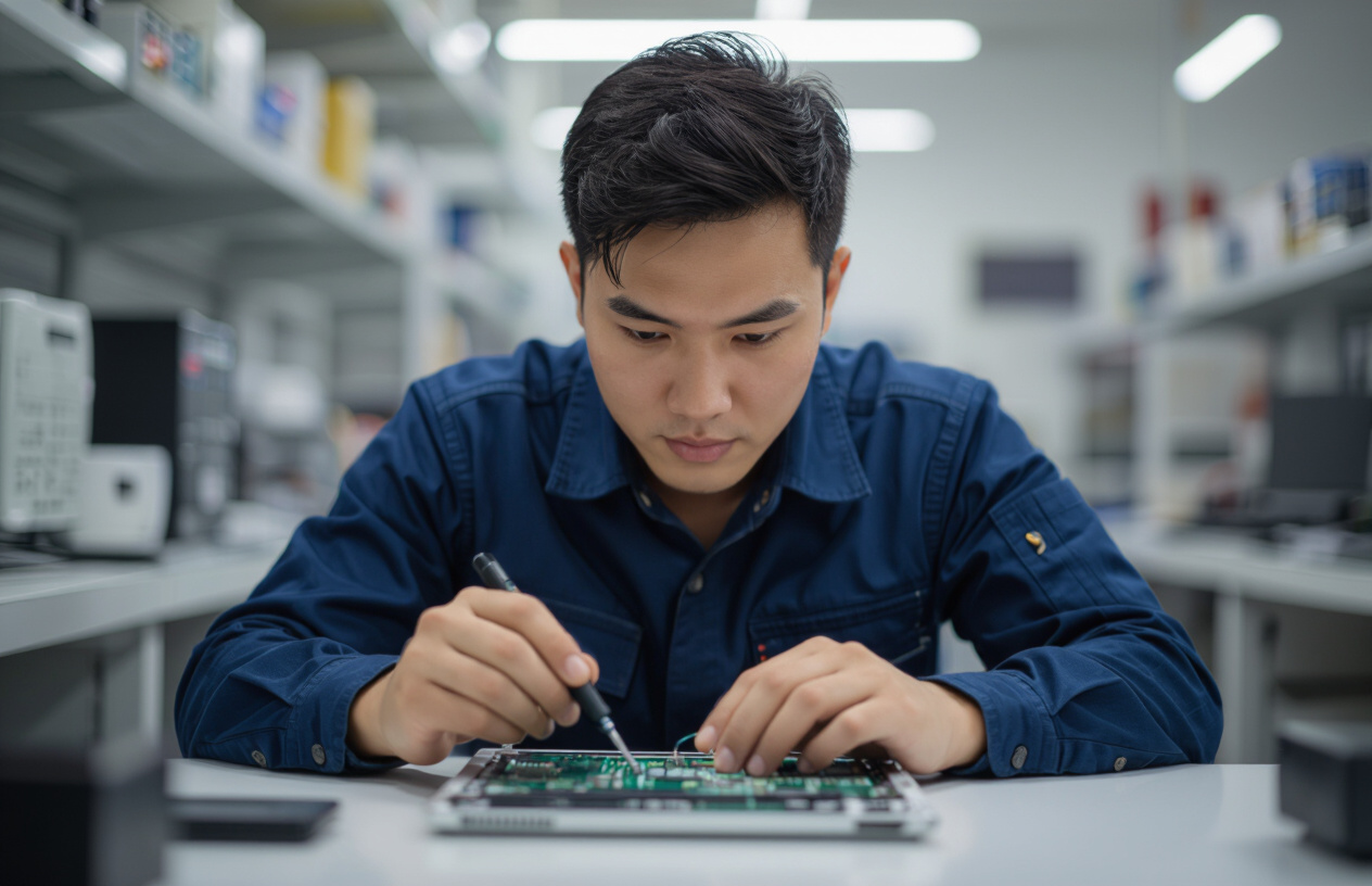 Kỹ Thuật Viên Maytinhbentre.Com Đang Kiểm Tra Lỗi Màn Hình Laptop.
