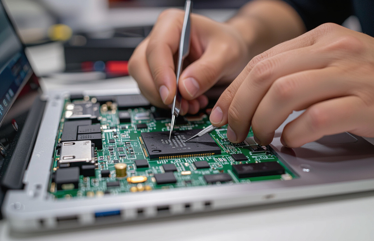 Kỹ Thuật Viên Máy Tính Bến Tre Đang Kiểm Tra Mainboard Laptop