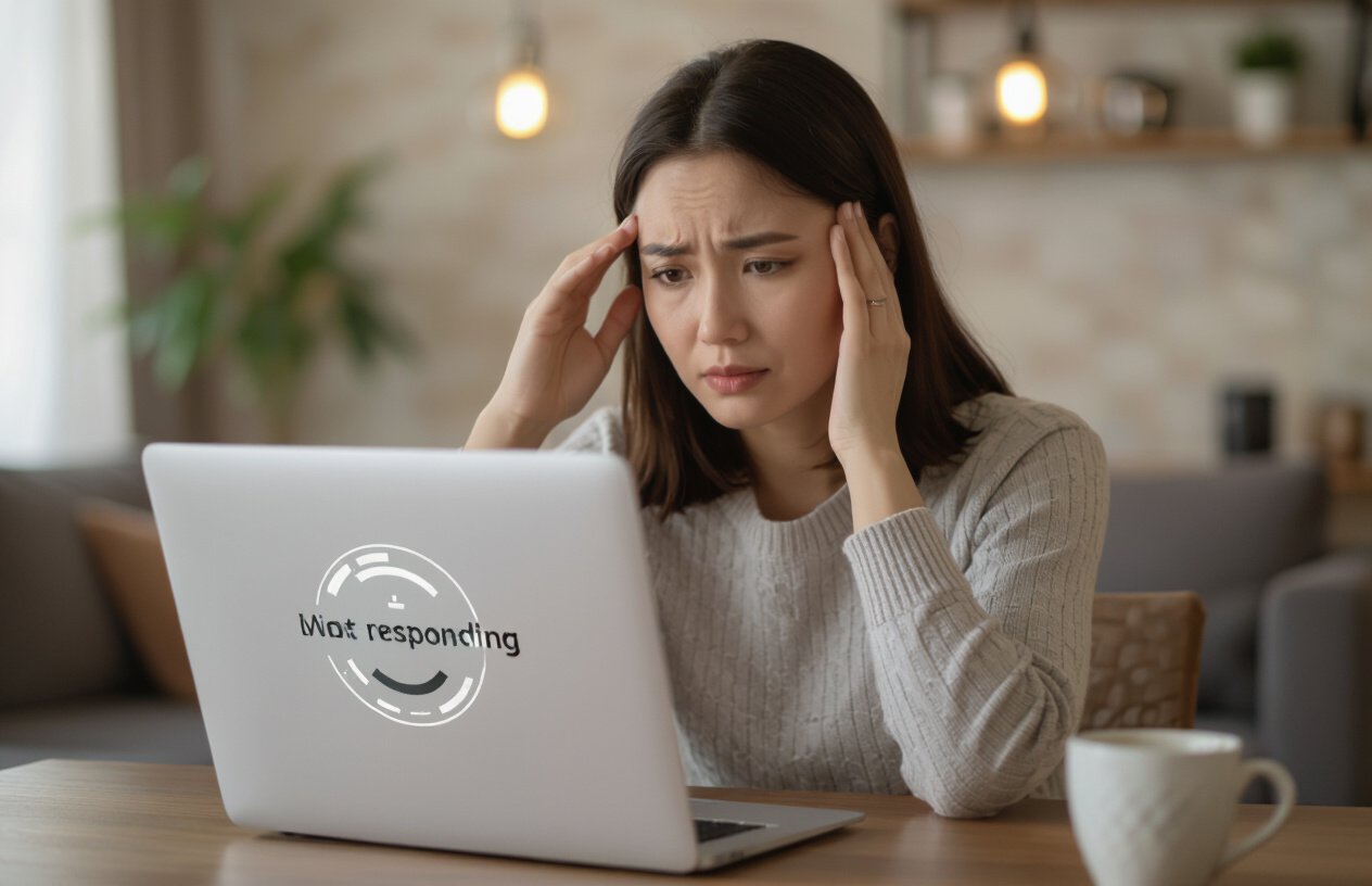 Một Người Phụ Nữ Việt Nam Đang Kiểm Tra Máy Tính Bị Chậm, Đơ.