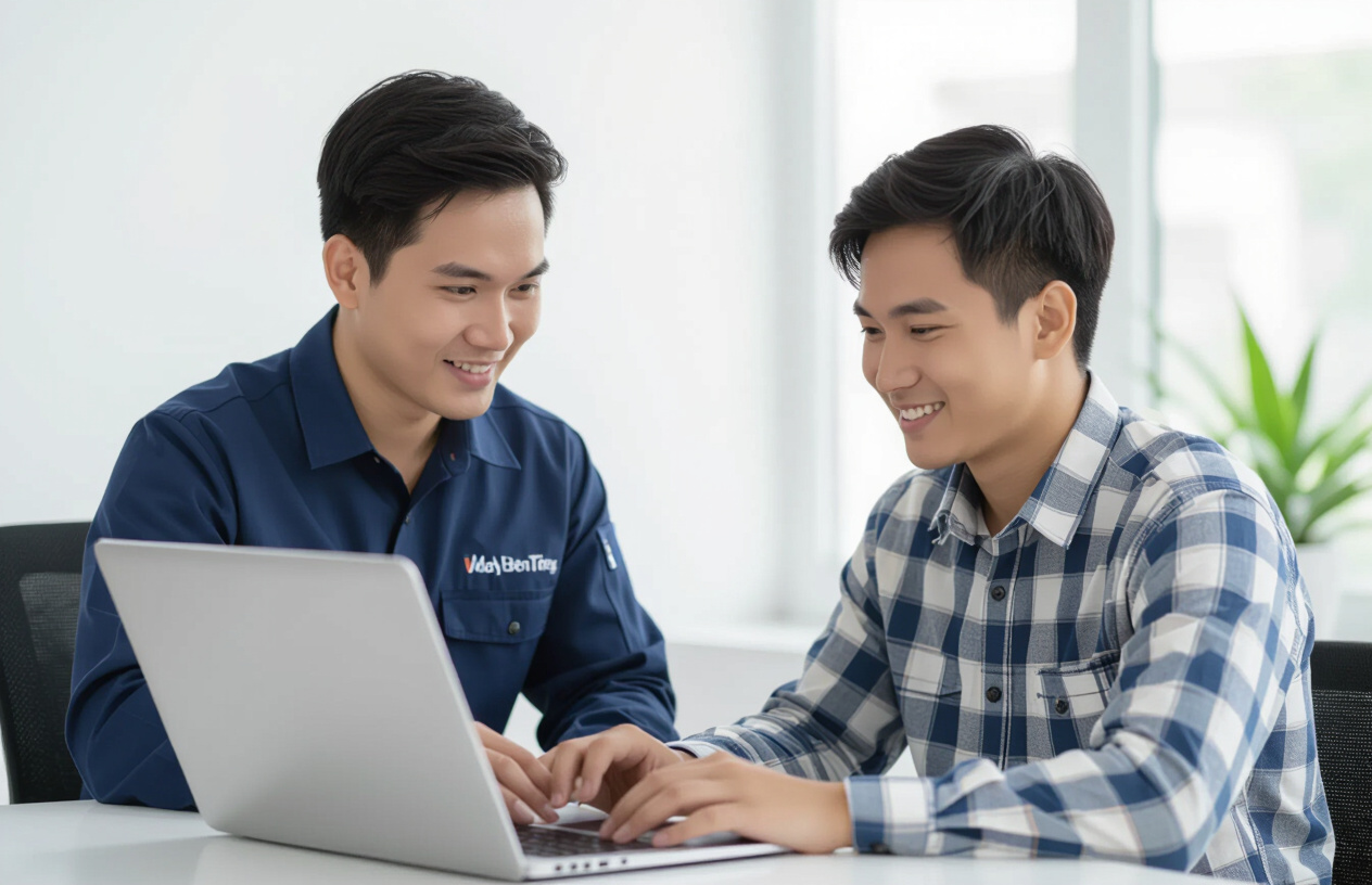Kỹ Thuật Viên Máy Tính Bến Tre Đang Kiểm Tra Lỗi Mạng Laptop Cho Khách Hàng