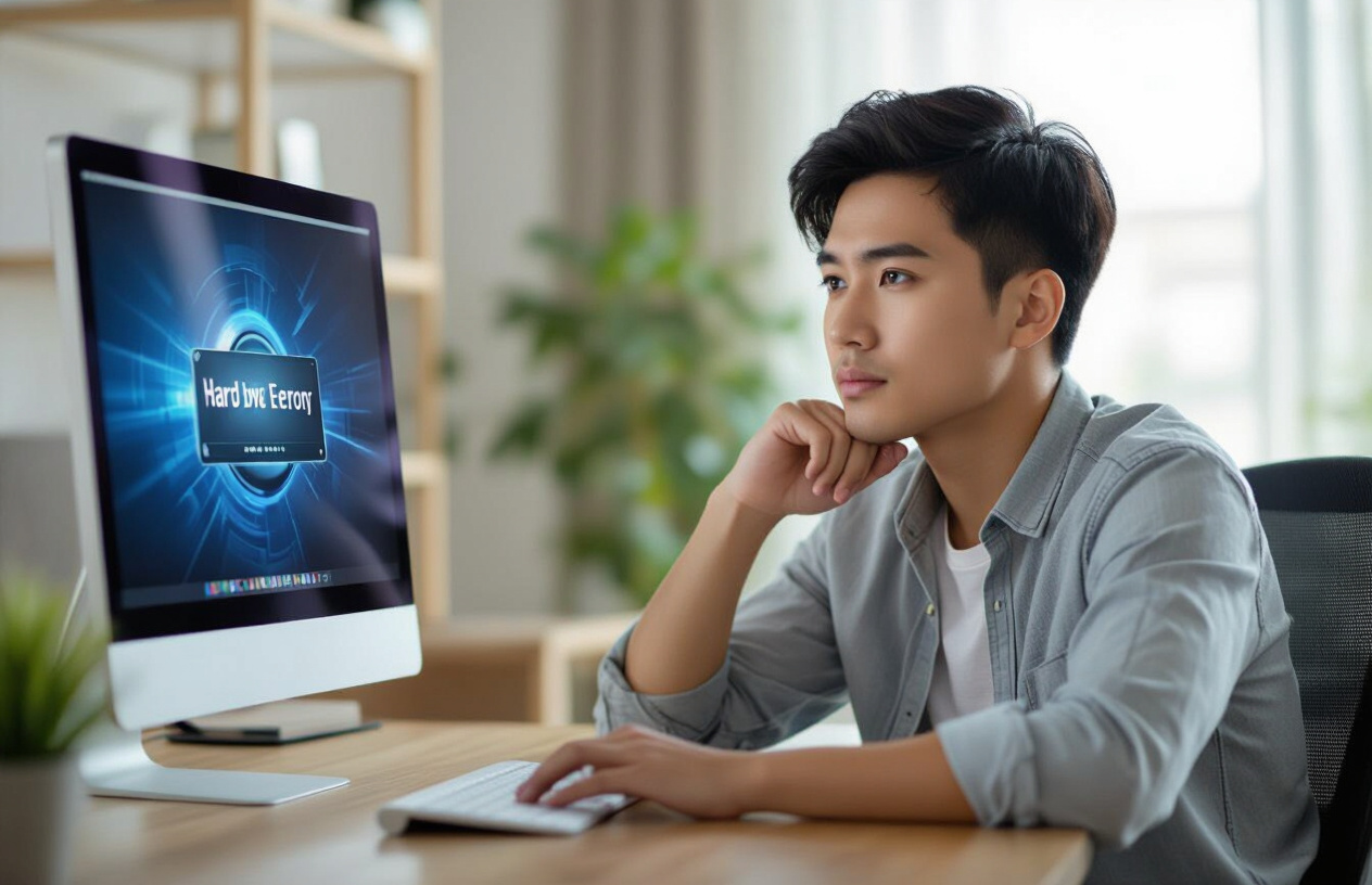 Người Dùng Đang Lo Lắng Nhìn Màn Hình Máy Tính Báo Lỗi Ổ Cứng.