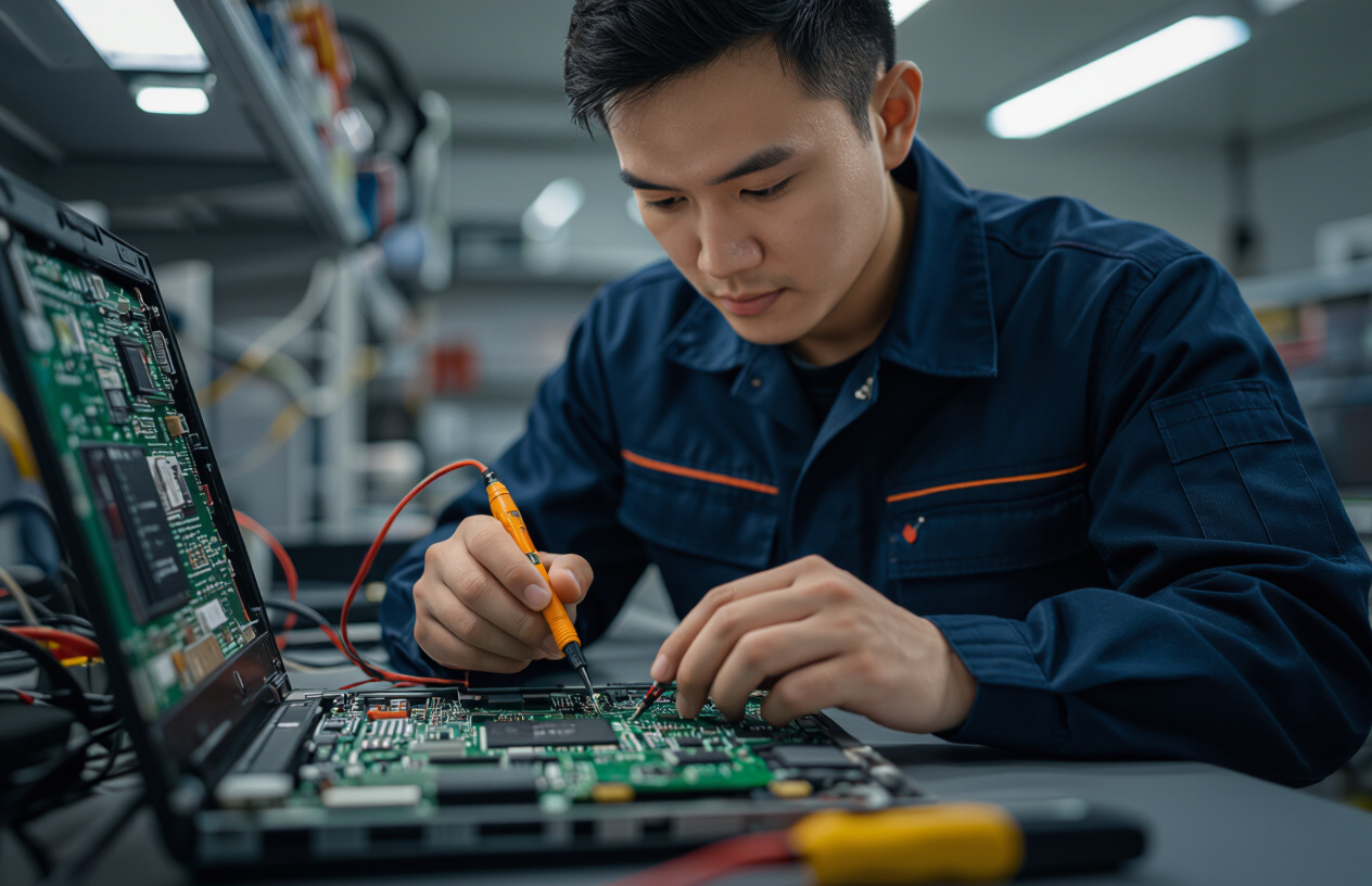 Kỹ Thuật Viên Chuyên Nghiệp Đang Kiểm Tra Bo Mạch Chủ Laptop