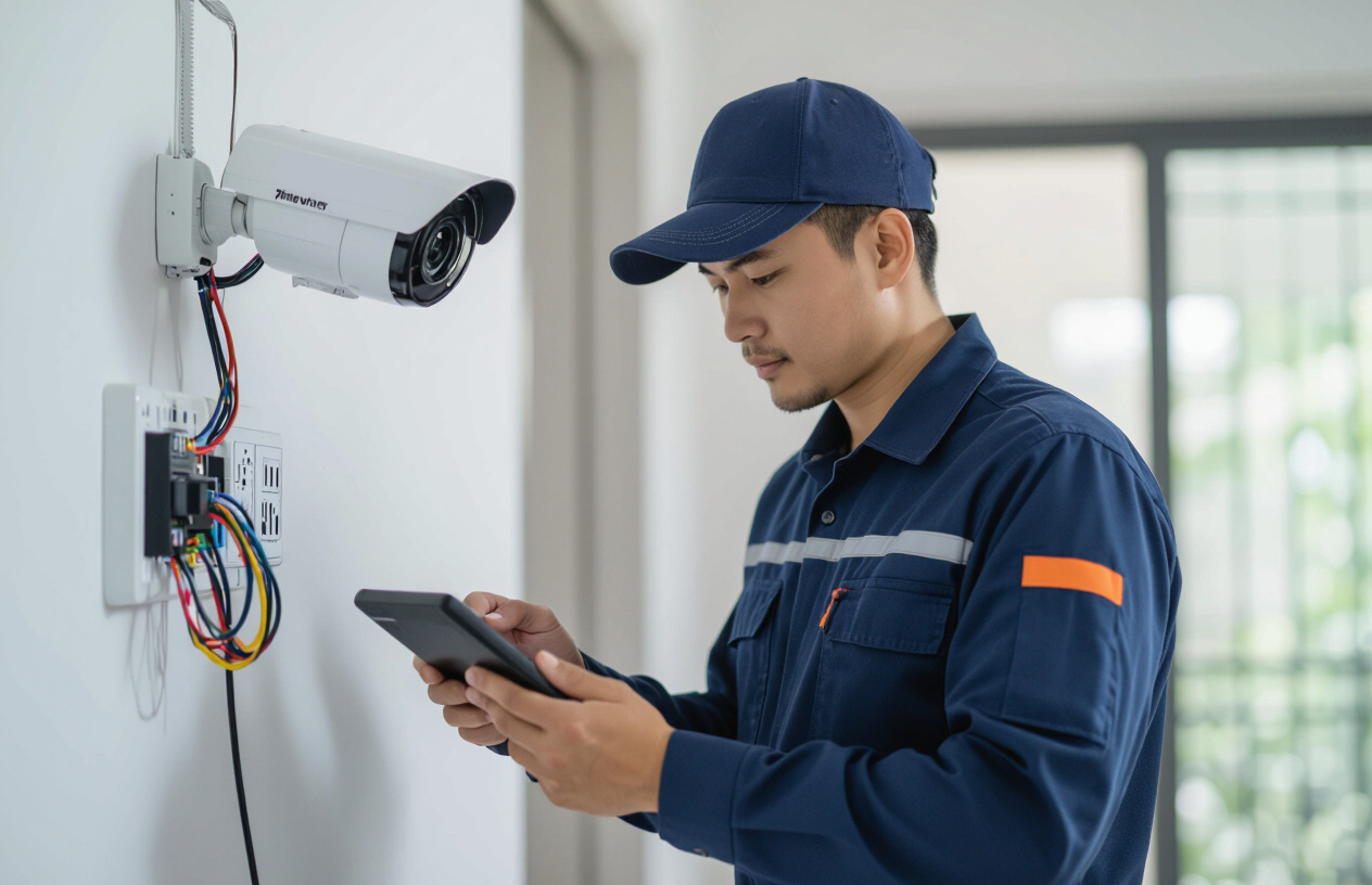Người Thợ Chuyên Nghiệp Của Máy Tính Bến Tre Đang Kiểm Tra Hệ Thống Camera.