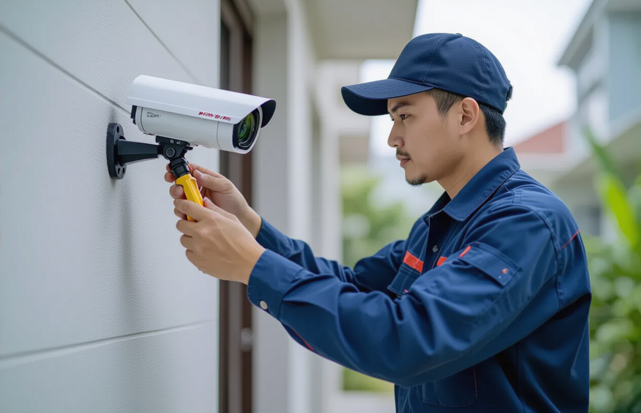 Kỹ Thuật Viên Máy Tính Bến Tre Đang Lắp Đặt Camera Chuyên Nghiệp.