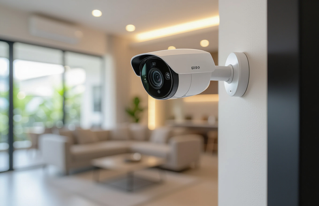 Một Hệ Thống Camera An Ninh Gia Đình Hiện Đại Được Lắp Đặt Gọn Gàng Trên Tường, Mang Lại Sự An Tâm Tuyệt Đối.