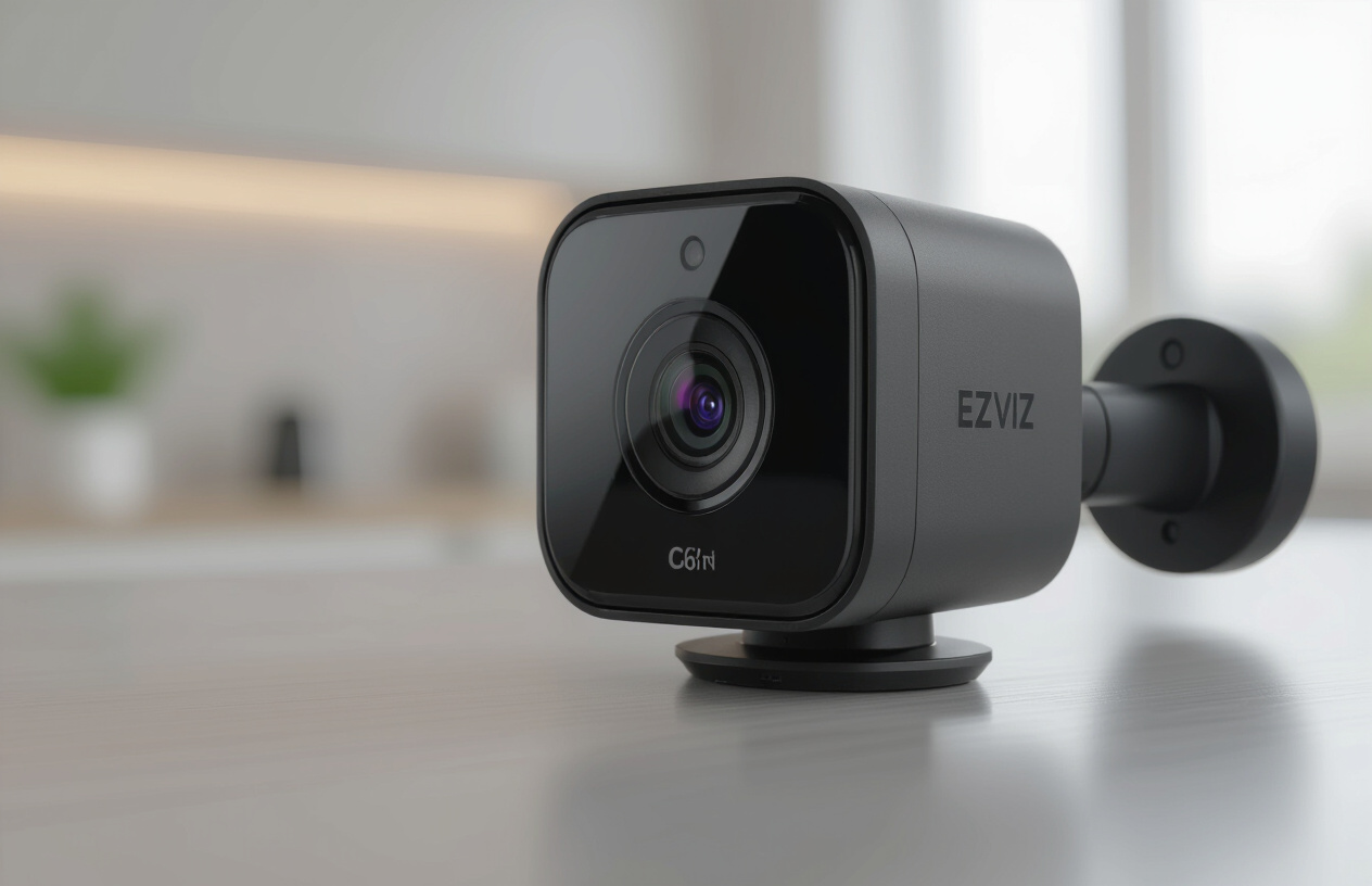 Camera Wifi Ezviz C6N Với Góc Nhìn 360 Độ, Đang Quay Giám Sát Không Gian Trong Nhà.