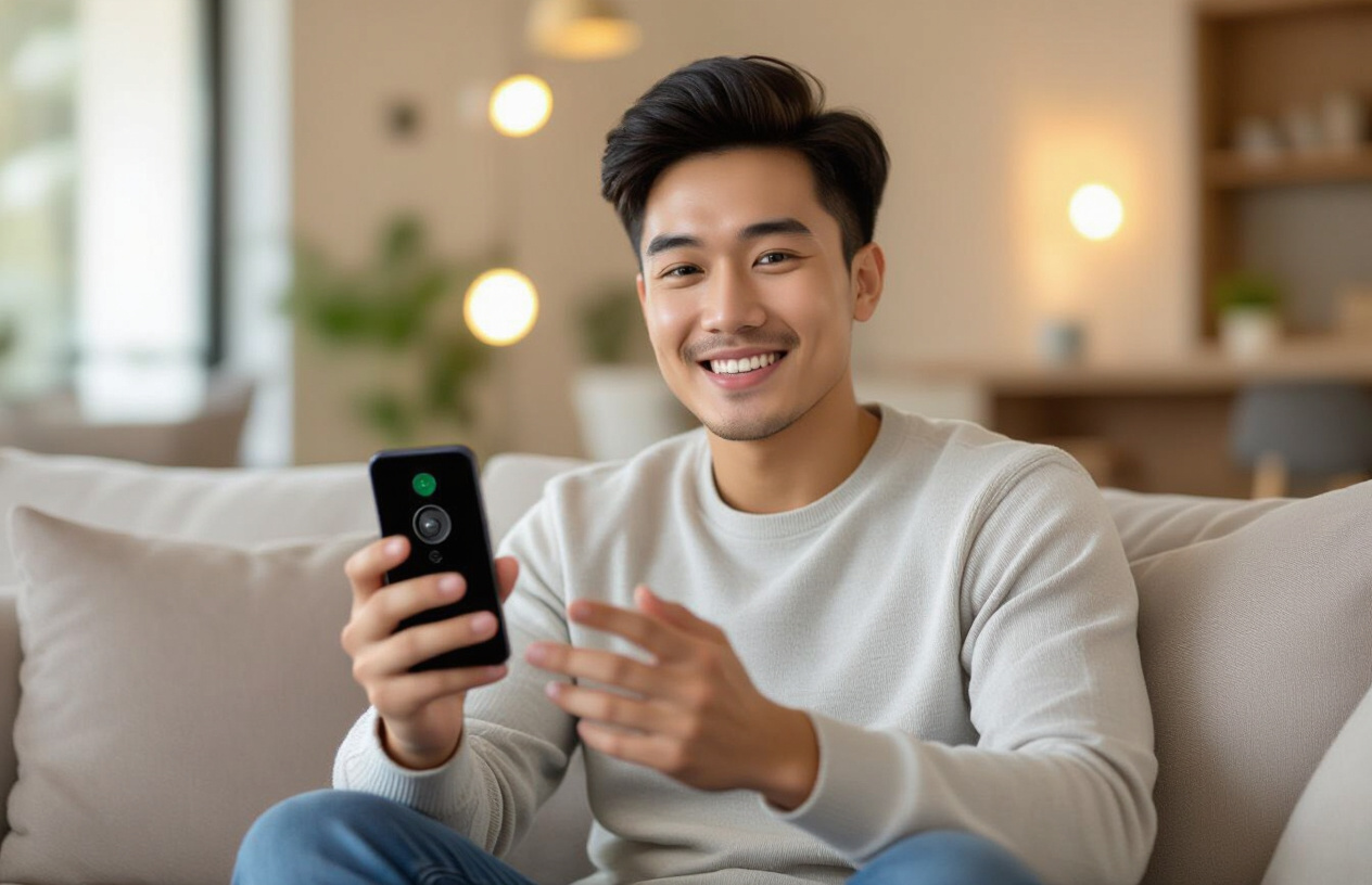 Người Dùng Việt Nam Đang Xem Hình Ảnh Từ Chuông Cửa Ring Trên Điện Thoại.