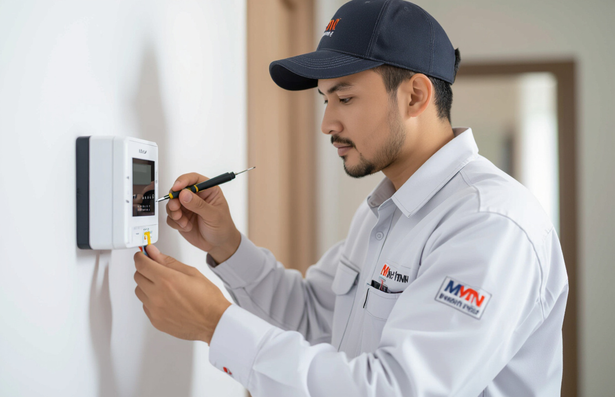 Kỹ Thuật Viên Chuyên Nghiệp Của Máy Tính Bến Tre Đang Lắp Đặt Hệ Thống An Ninh Không Dây