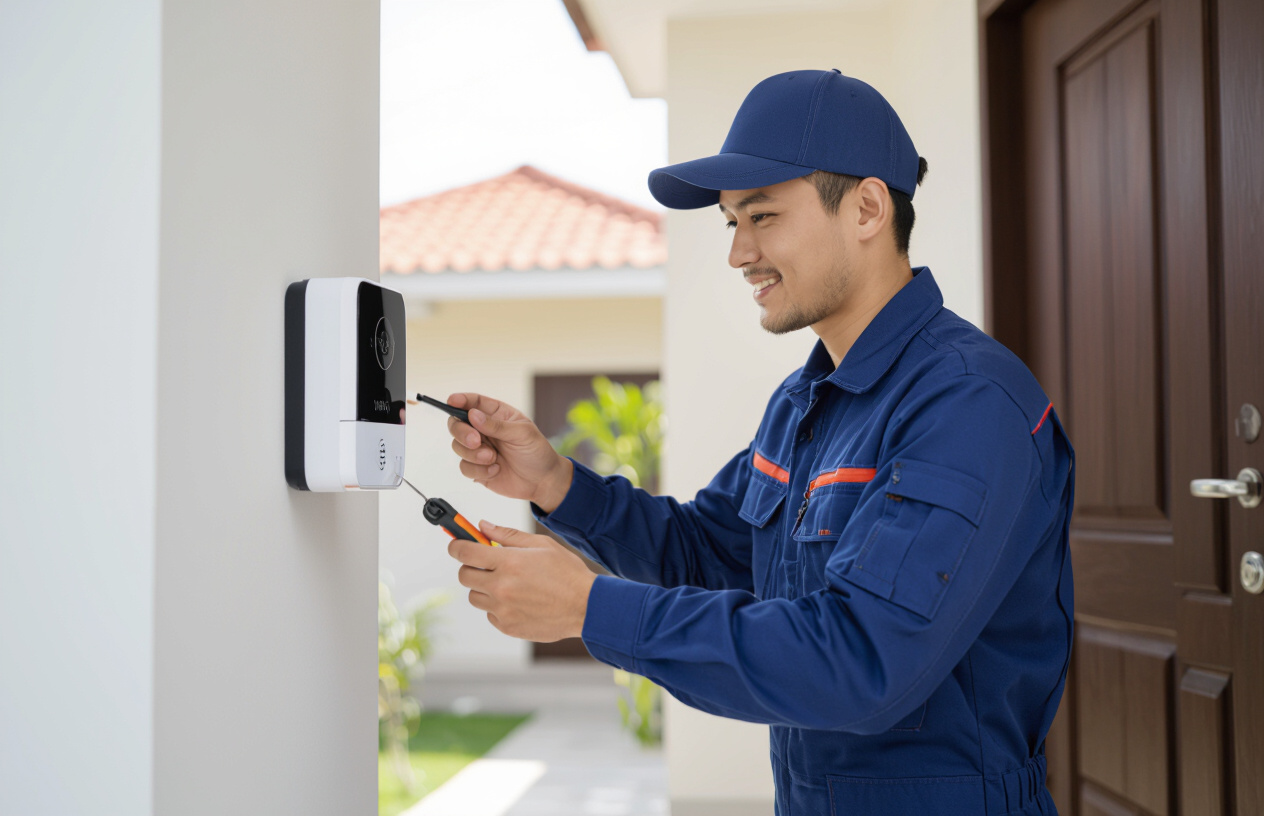 Kỹ Thuật Viên Maytinhbentre.Com Đang Lắp Đặt Chuông Cửa Thông Minh Wifi Chuyên Nghiệp Tại Bến Tre.