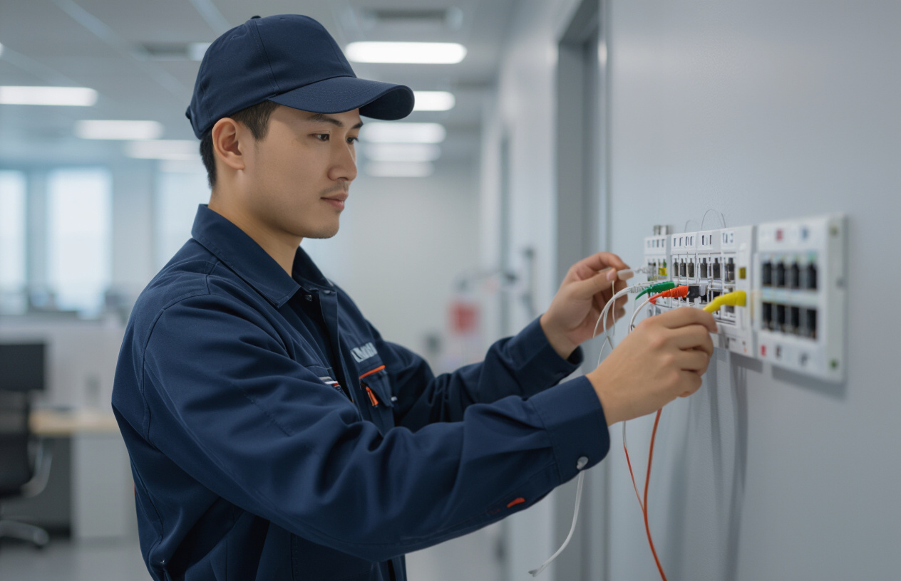 Kỹ Thuật Viên Chuyên Nghiệp Tại Máy Tính Bến Tre Đang Lắp Đặt Cáp Mạng Tốc Độ Cao