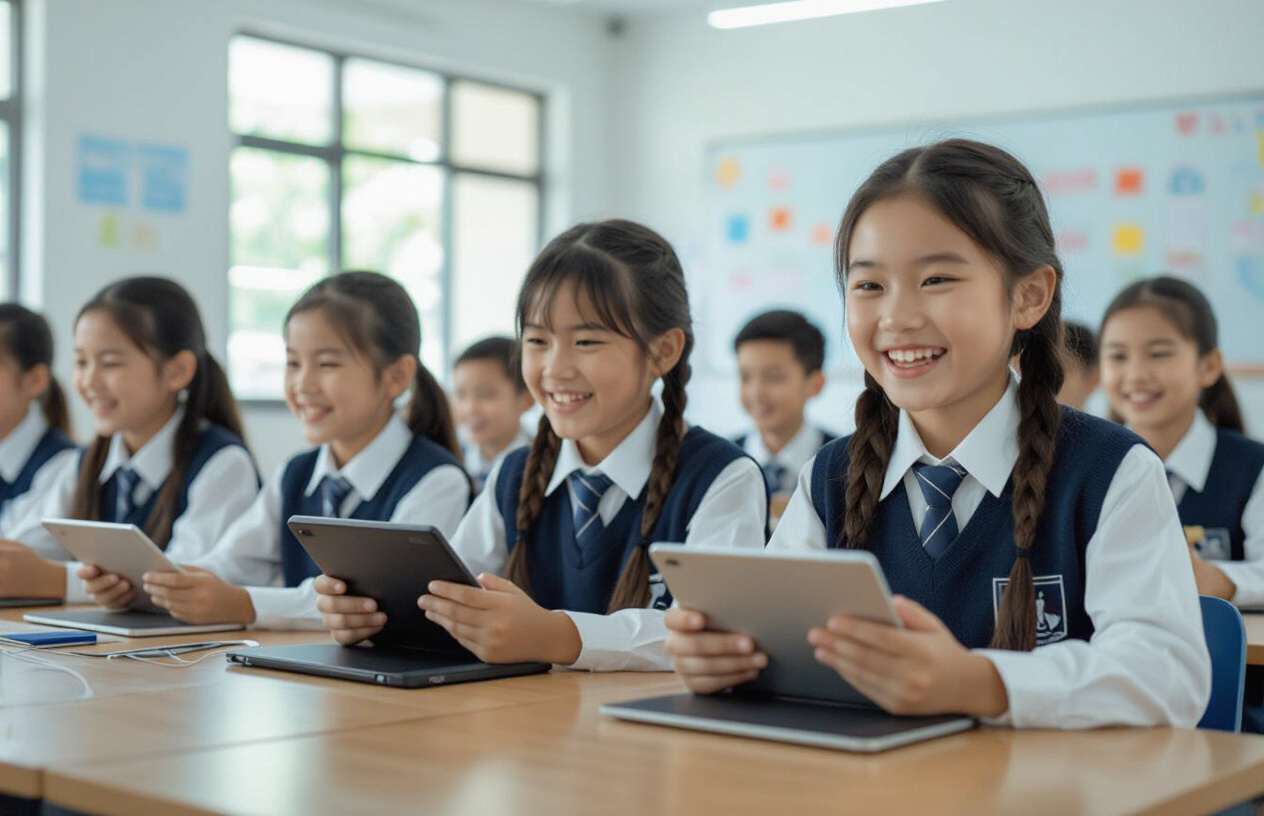 Học Sinh Bến Tre Vui Vẻ Học Tập Và Truy Cập Internet Qua Hệ Thống Wi-Fi Tốc Độ Cao