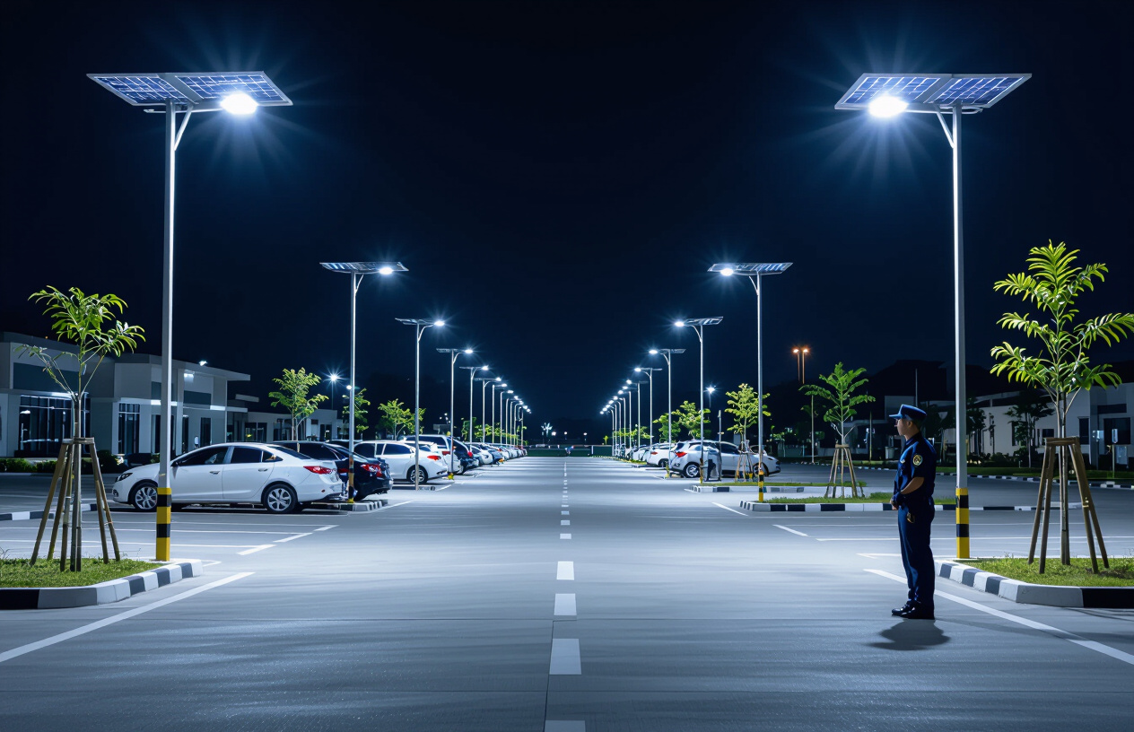 Bãi Giữ Xe Công Ty Được Chiếu Sáng An Toàn Bằng Đèn Năng Lượng Mặt Trời Tại Bến Tre