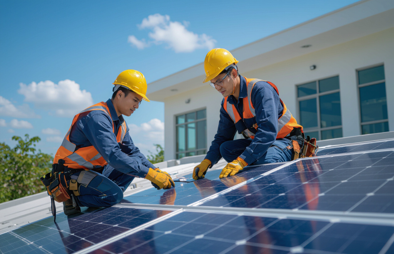 Kỹ Thuật Viên Máy Tính Bến Tre Đang Lắp Đặt Hệ Thống Đèn Năng Lượng Mặt Trời
